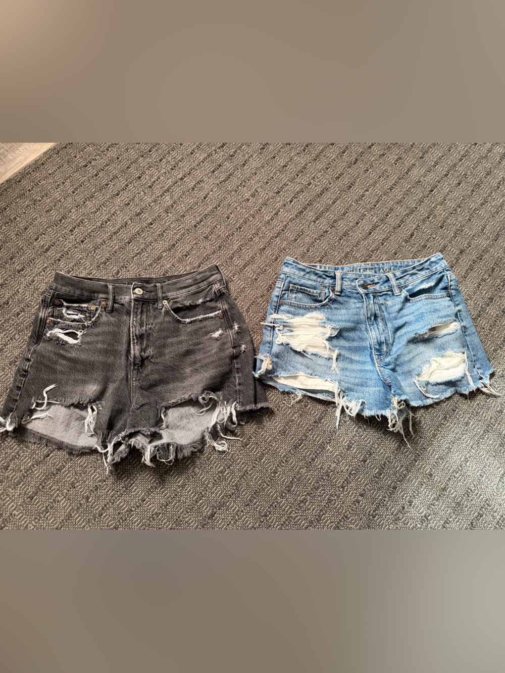 2 pairs AE size 6 jean shorts. Blue pair missing internal button. Great shape.